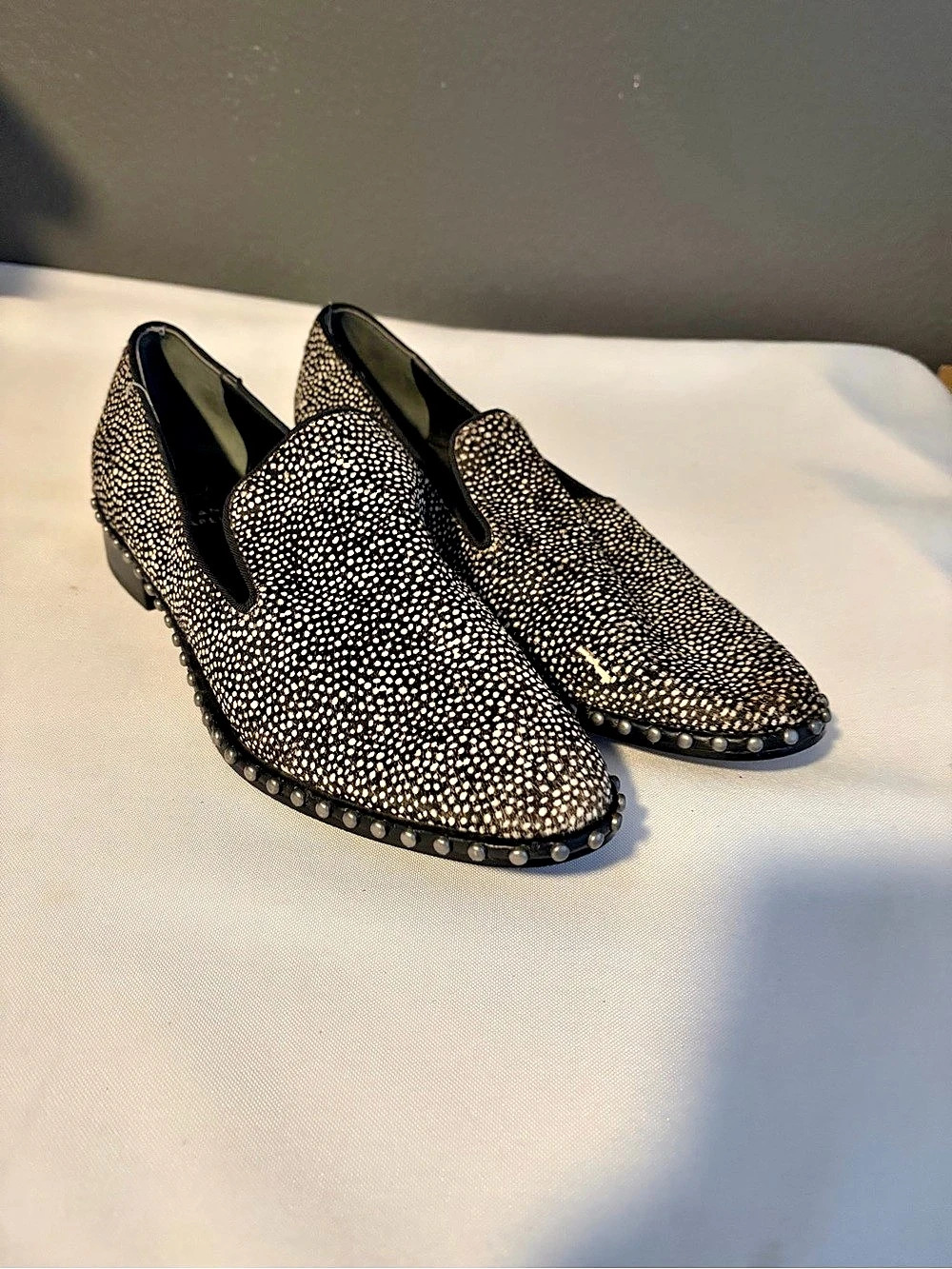 Adrianna Papell Prince Studded Smoking Slipper Loafer Black & Gold US 7.5 M